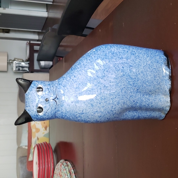 Source Unknown Other - Vintage Porcelain Blue Spongeware Speckled Cat